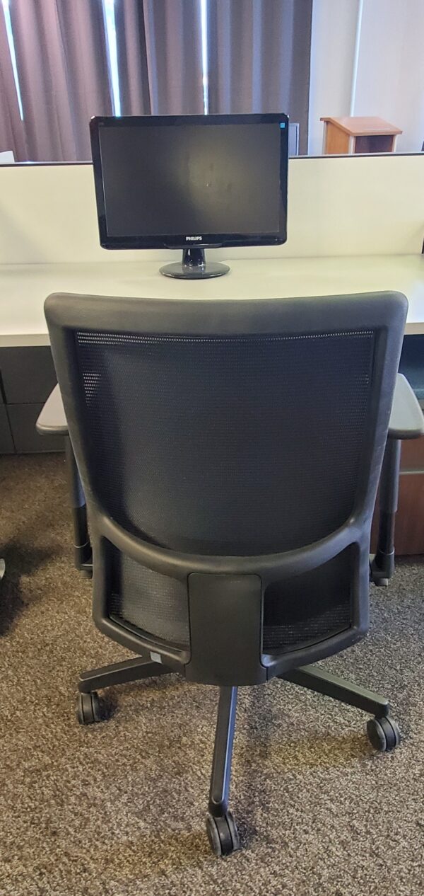 HON Ignition Task Chairs – Adjustable Arms, Tilt, Height - Black Fabric Seat, Black Mesh Back – $295.00 ea. -  QTY 4 - Image 2