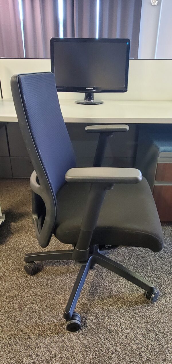 HON Ignition Task Chairs – Adjustable Arms, Tilt, Height - Black Fabric Seat, Black Mesh Back – $295.00 ea. -  QTY 4 - Image 3