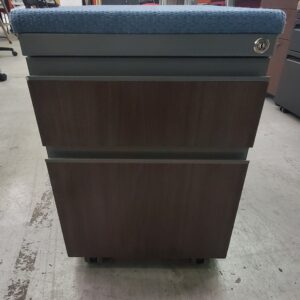 Haworth Mobile Pedestal Cabinet with Cushion Top - 15"W x 23.25"D x 22.5"H - Grey Cabinet, Blue Cushion - $75.00 ea.