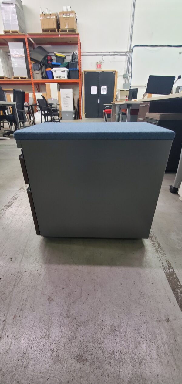 Haworth Mobile Pedestal Cabinet with Cushion Top - 15"W x 23.25"D x 22.5"H - Grey Cabinet, Blue Cushion - $75.00 ea. - Image 3