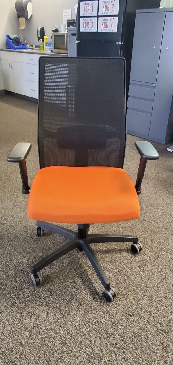 HON Fully Adjustable Task Chair - Orange Fabric Seat, Black Mesh Back - $295.00 ea. - QTY 4