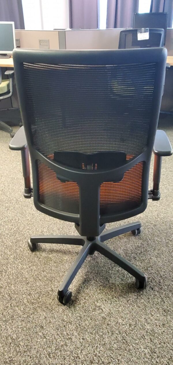 HON Fully Adjustable Task Chair - Orange Fabric Seat, Black Mesh Back - $295.00 ea. - QTY 4 - Image 3