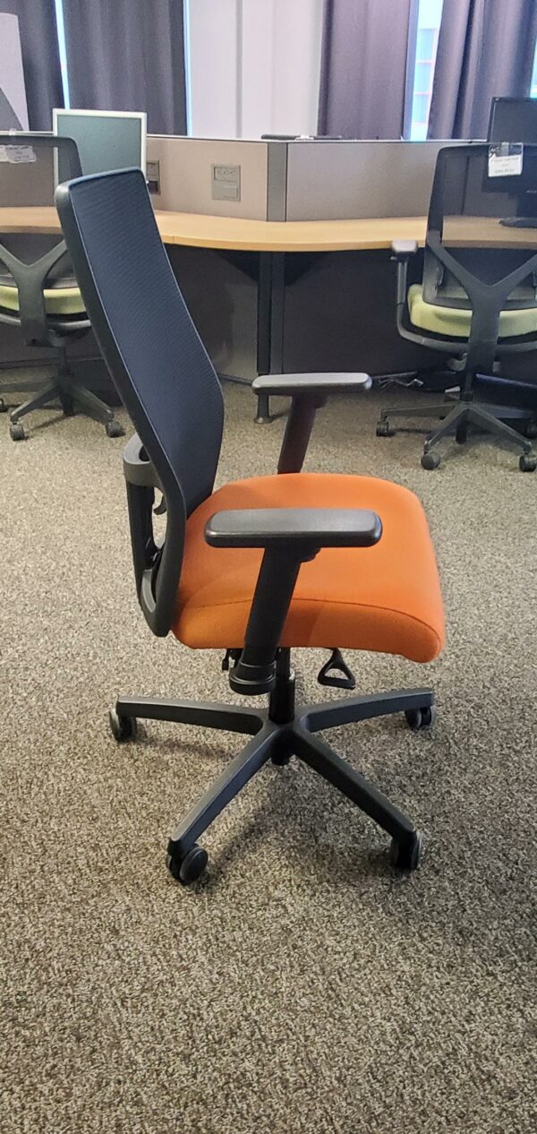 HON Fully Adjustable Task Chair - Orange Fabric Seat, Black Mesh Back - $295.00 ea. - QTY 4 - Image 2