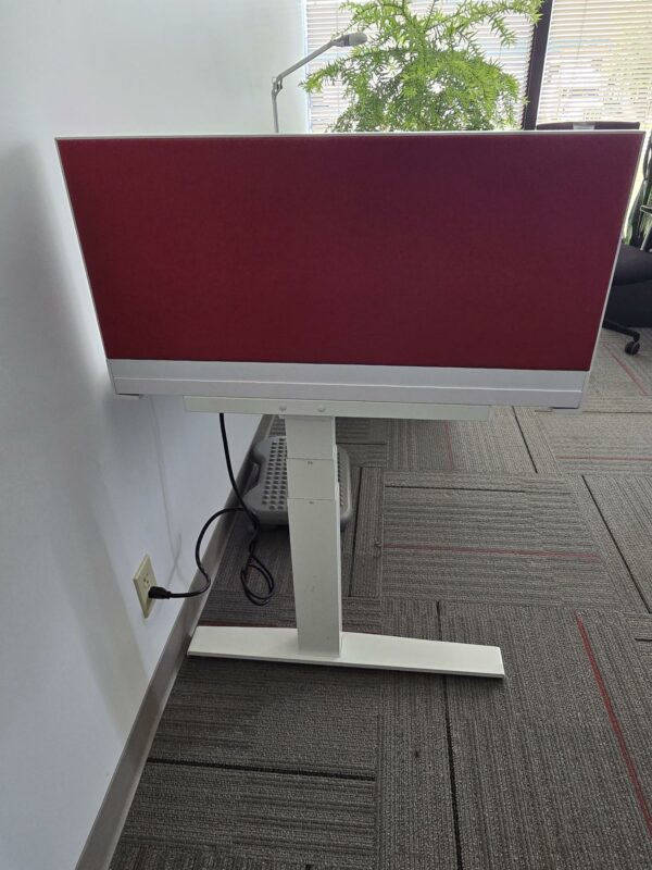 Knoll Electric Height Adjustable Desk - White w/Red privacy screen/tack board and a pedestal cabinet - 58"W x 29"D - Height adjustable between 25" and 48.5" - $575.00/set. - Image 6