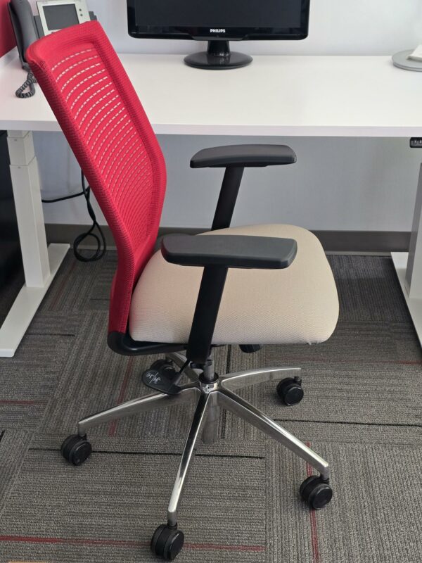 Krug Height/Tilt Adjustable Task Chair - Red Mesh Backrest, Light Grey/Taupe Seat, Black Armrest - $95.00 ea. (QTY 8) - Image 4