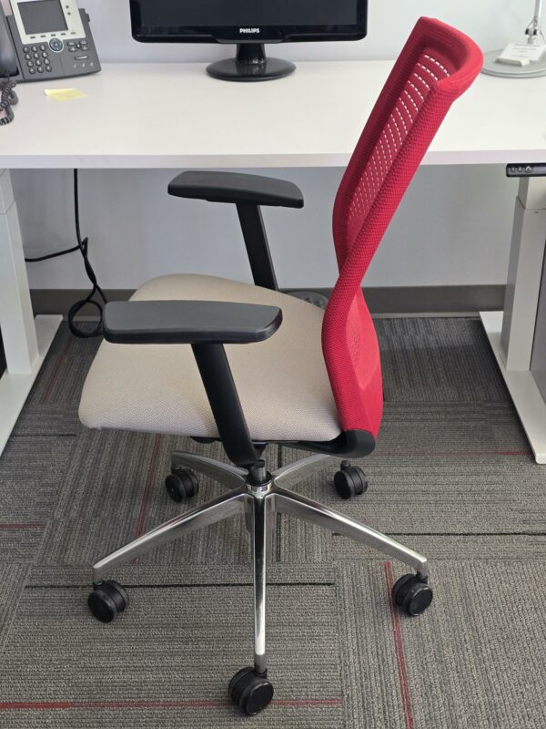 Krug Height/Tilt Adjustable Task Chair - Red Mesh Backrest, Light Grey/Taupe Seat, Black Armrest - $95.00 ea. (QTY 8) - Image 2