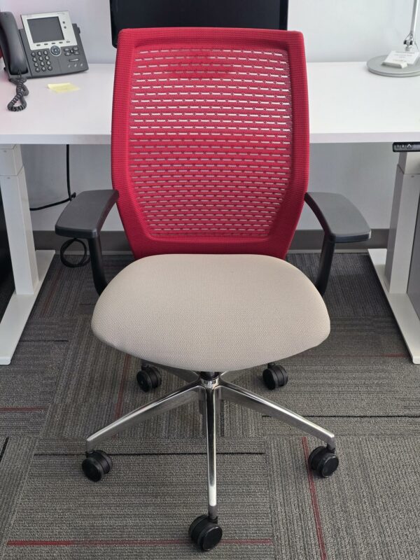 Krug Height/Tilt Adjustable Task Chair - Red Mesh Backrest, Light Grey/Taupe Seat, Black Armrest - $95.00 ea. (QTY 8)